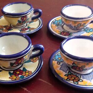 Beautiful Vintage Ceramic Miniature Japanese Tea Set - 4 Cups 4 Saucers - Floral